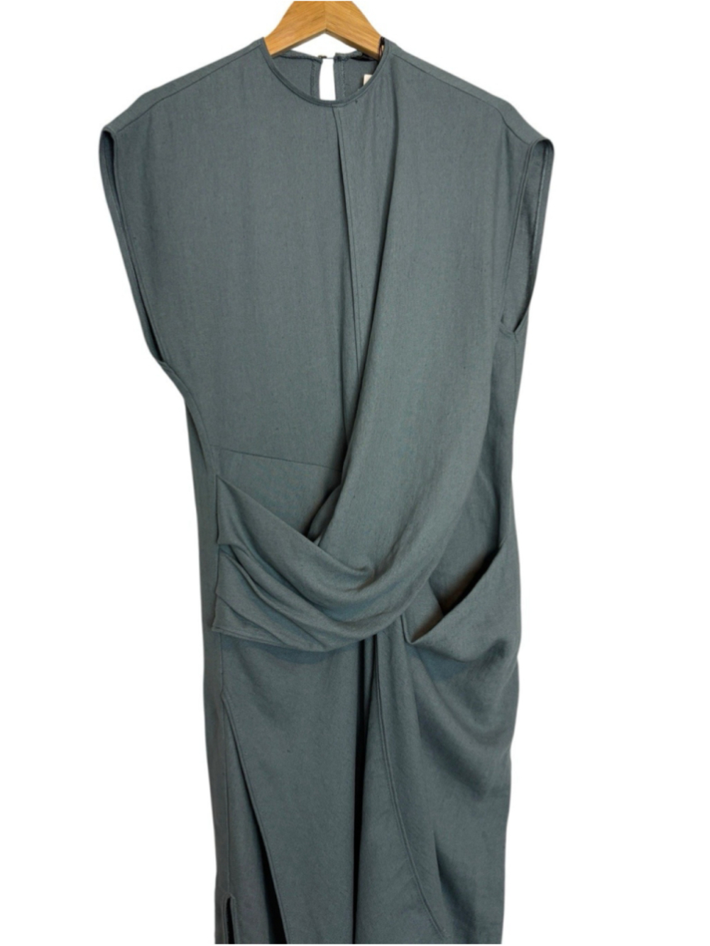 Zara Linen Blend Draped Midi Dress Blue Asymmetrical Minimalist XS NWT - Picture 9 of 11